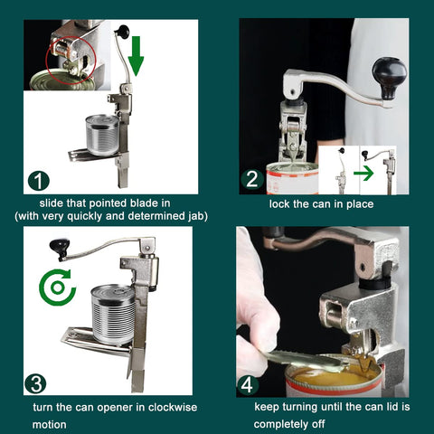 BeadChica abrelatas industrial montado en mesa para uso estable en cocinas.