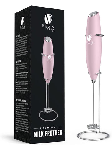 Bean Envy Batidor de Leche manual Rosa, ideal para espumar leche en casa.