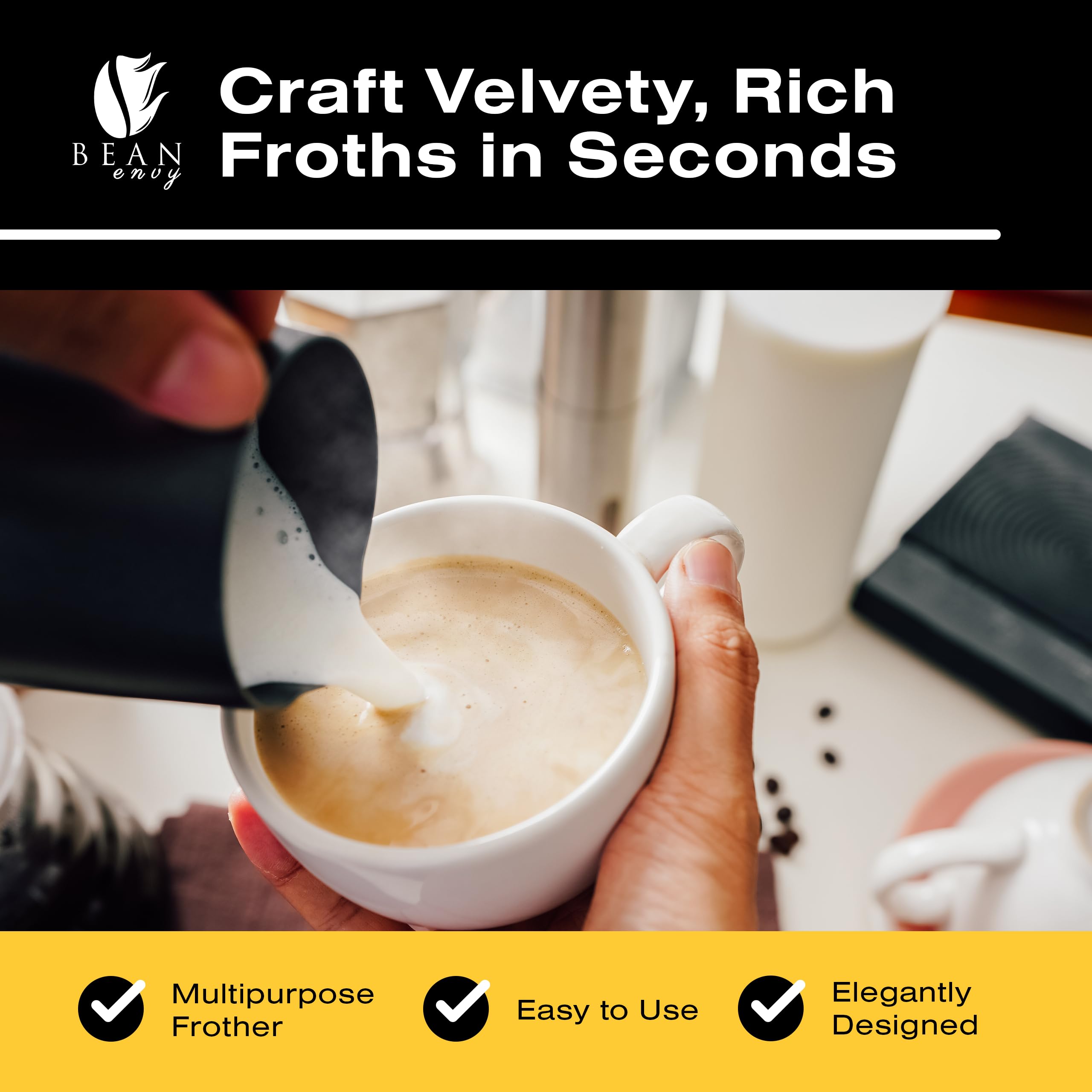  Bean Envy espumador leche con soporte facilita almacenamiento y secado