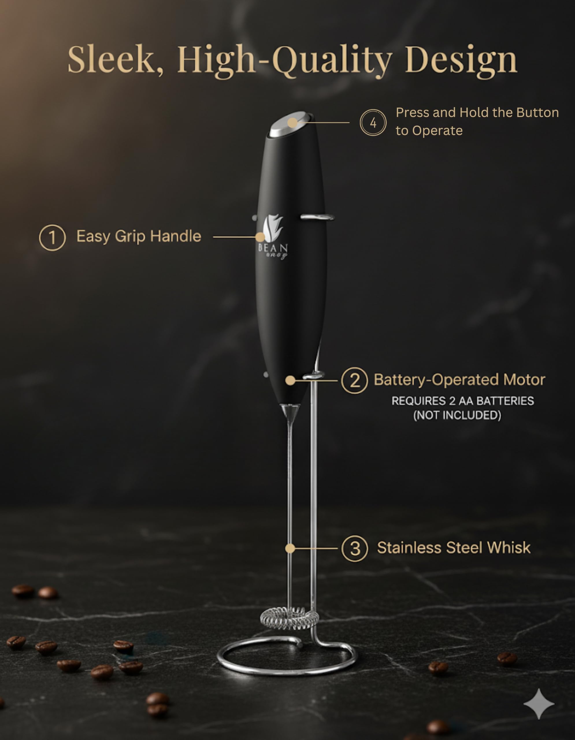 Bean Envy motor de 19,000 rpm para espumas consistentes en bebidas.