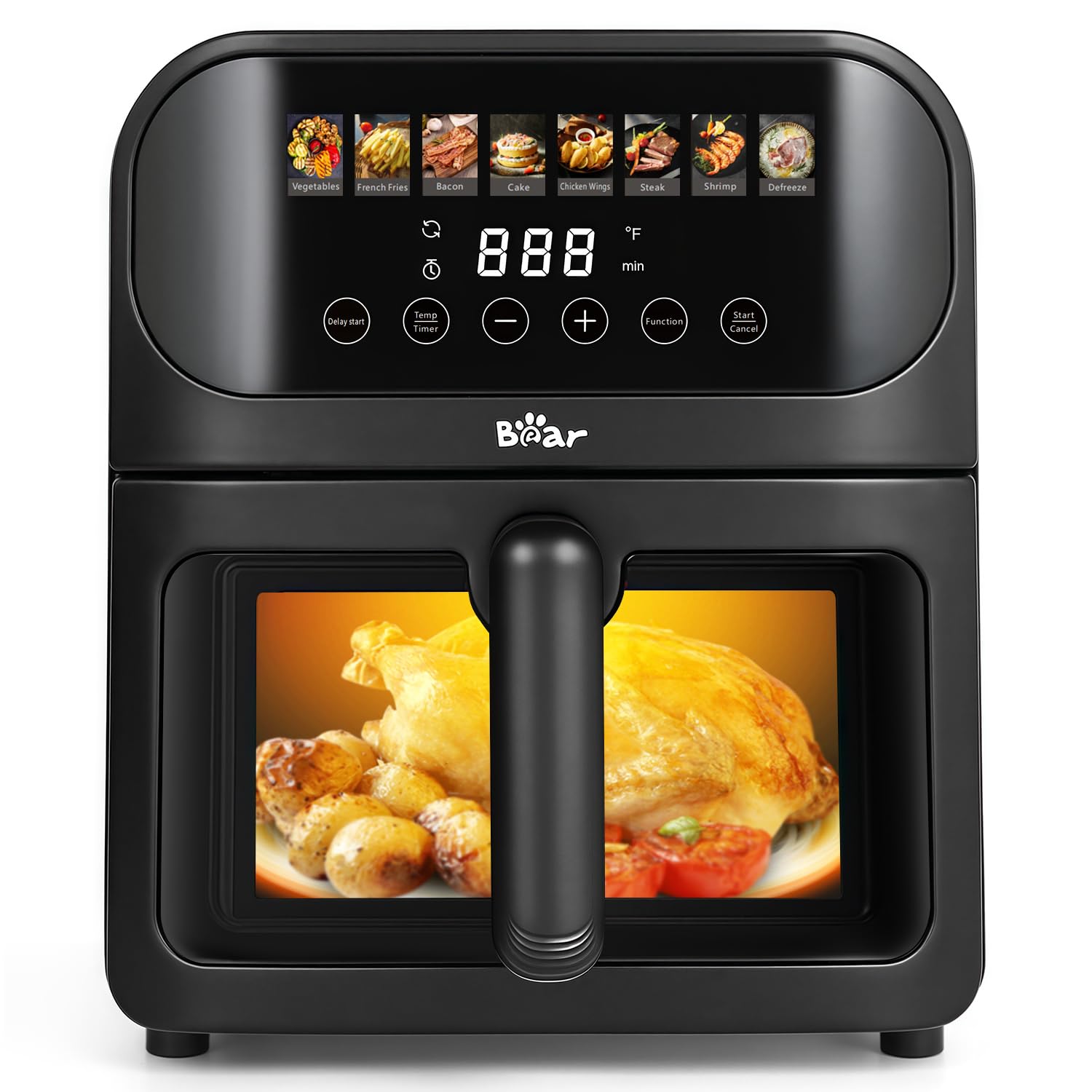 Bear Air Fryer, frontal en acero inoxidable, cocción uniforme sin voltear