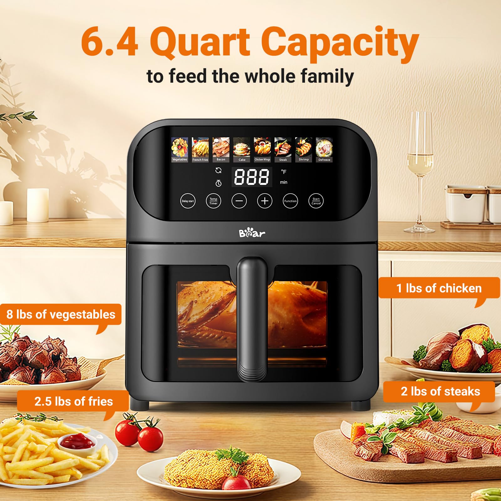 Bear Air Fryer, interior metalico para cocción pareja