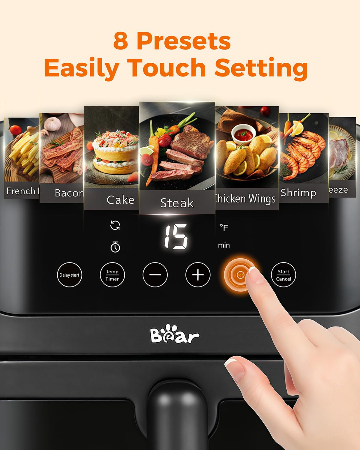 Bear Air Fryer, 8 preajustes para cocinar fácilmente