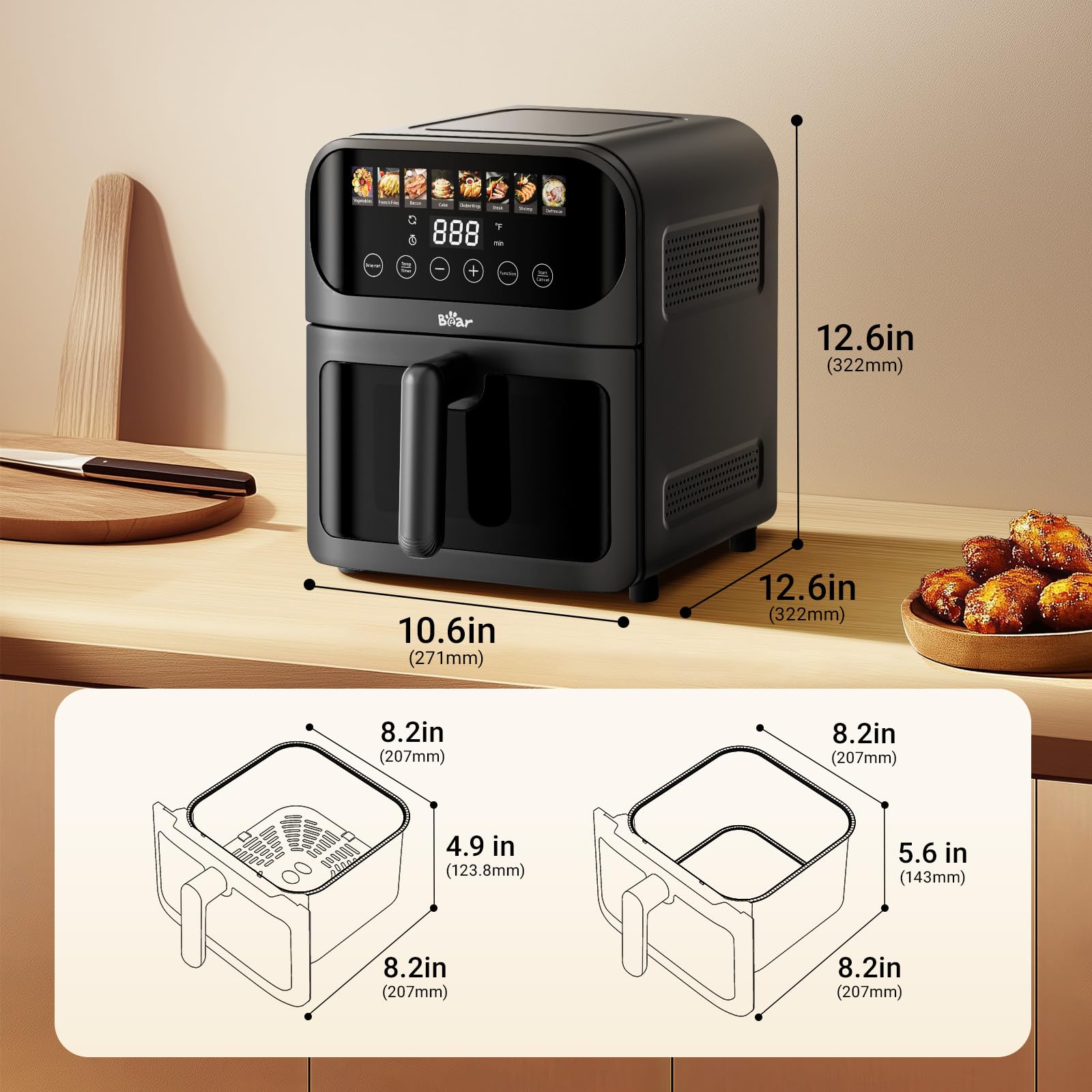 Bear Air Fryer, ventana transparente para monitoring del progreso