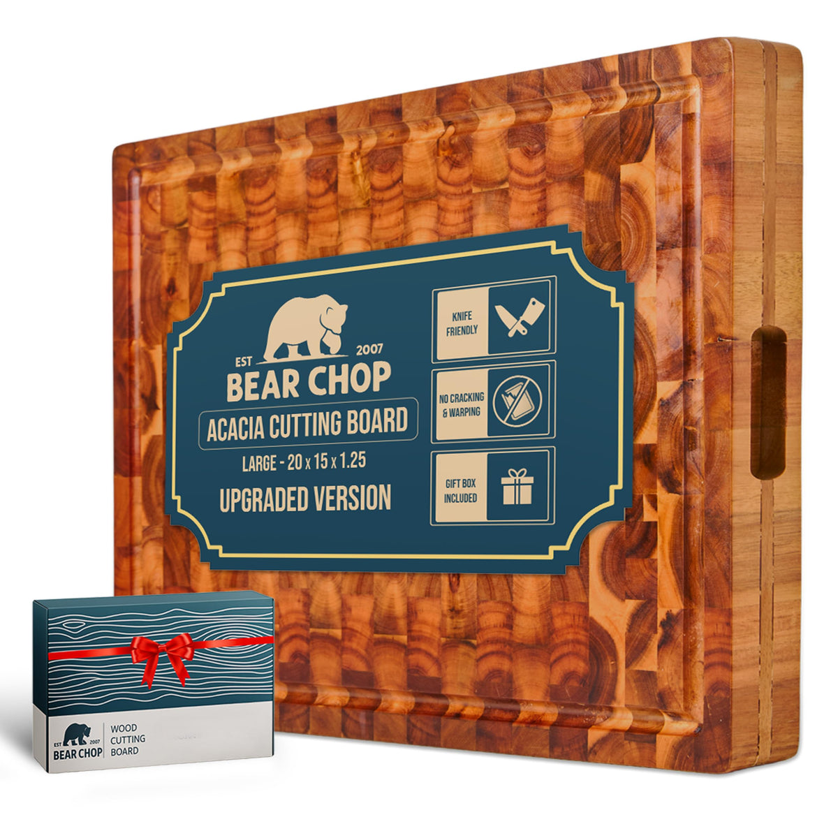 Tabla BEAR CHOP de acacia 20x15 con refuerzo de 4 lados para mayor durabilidad