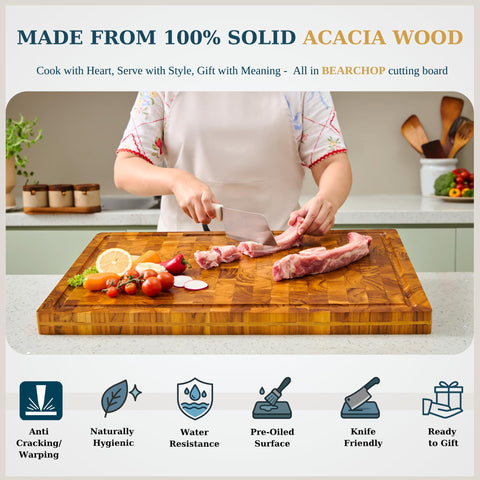BEAR CHOP tabla con superficie de grano final que soporta golpes de cuchillo