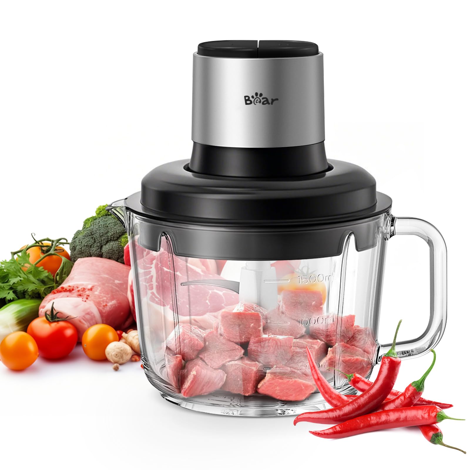 Bear Food Processor: bol de vidrio de 8 tazas con mango para ver ingredientes