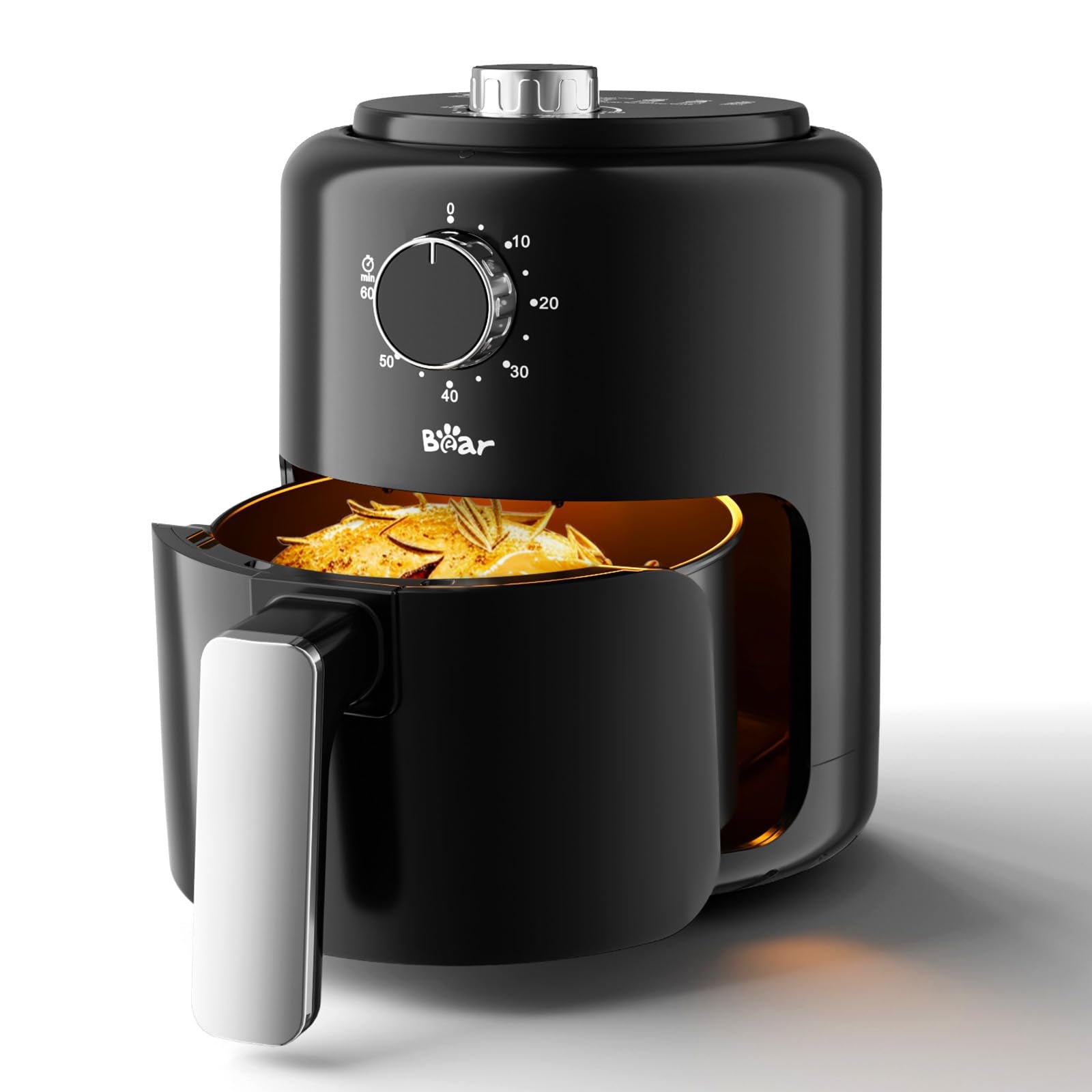 Bear freidora de aire mini 2.1qt, capacidad para 1-2 personas, ideal para cenas rápidas.