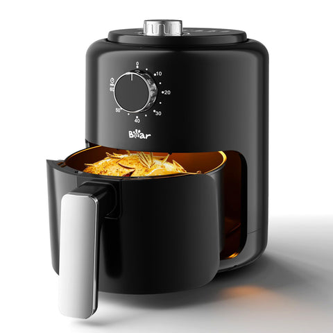 Bear freidora de aire mini 2.1qt, capacidad para 1-2 personas, ideal para cenas rápidas.