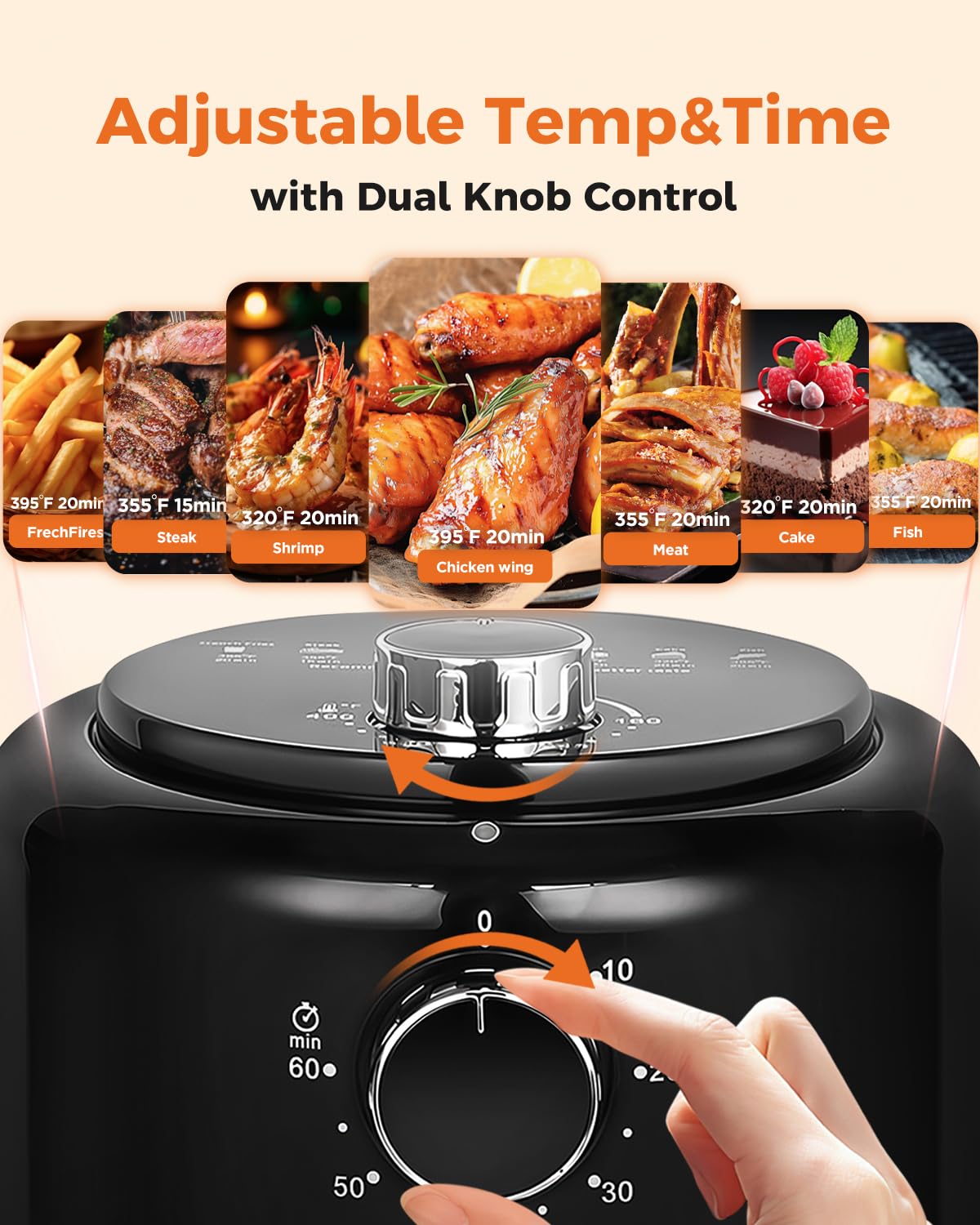 Bear freidora de aire mini 2.1qt cocina rápido con flujo de aire de 360° para dorar.