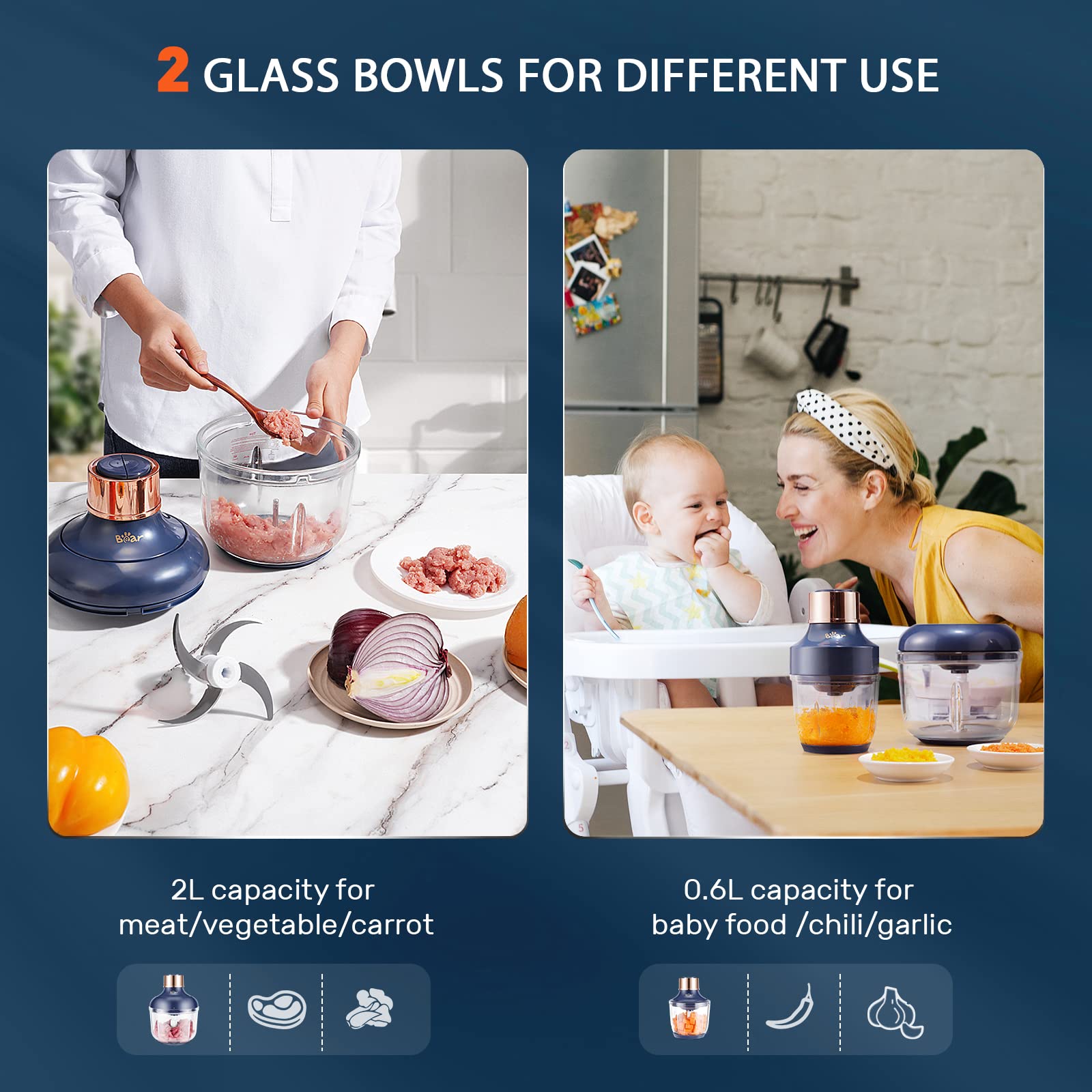 Bear Procesador: cuenco de vidrio de 2,5 tazas para porciones pequeñas.