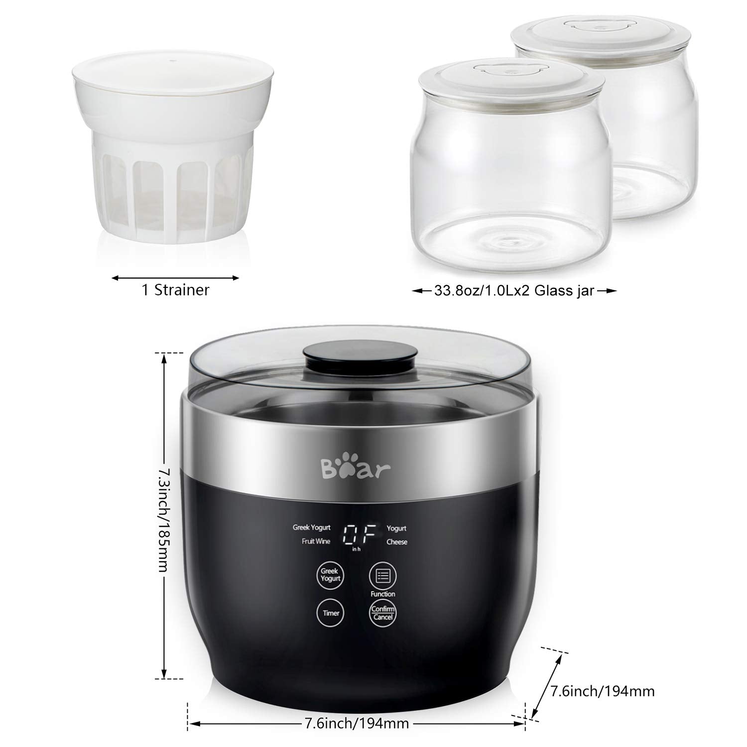 Bear Yogurt Maker dimensiones compactas para encimera de cocina