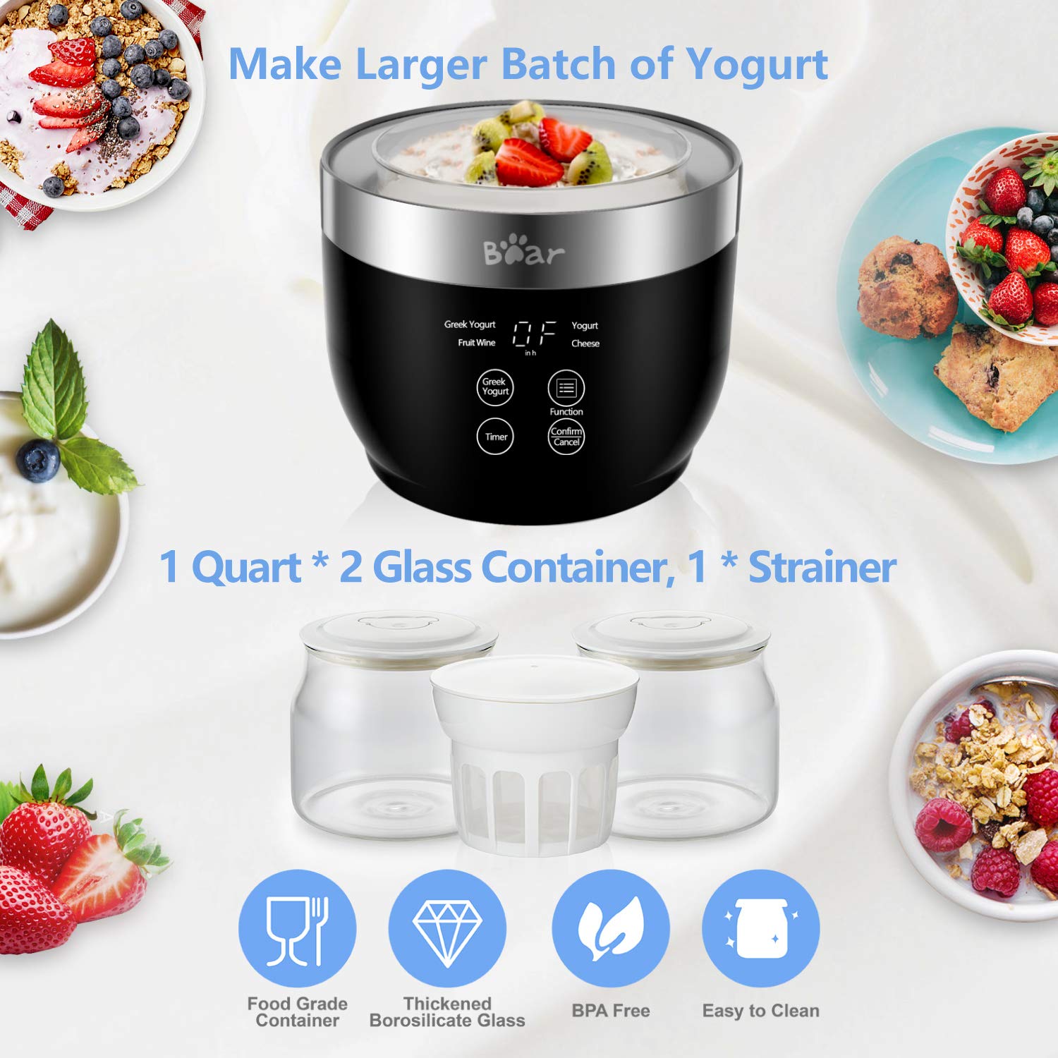 Bear Yogurt Maker estrainador 100 malla para yogur griego casero
