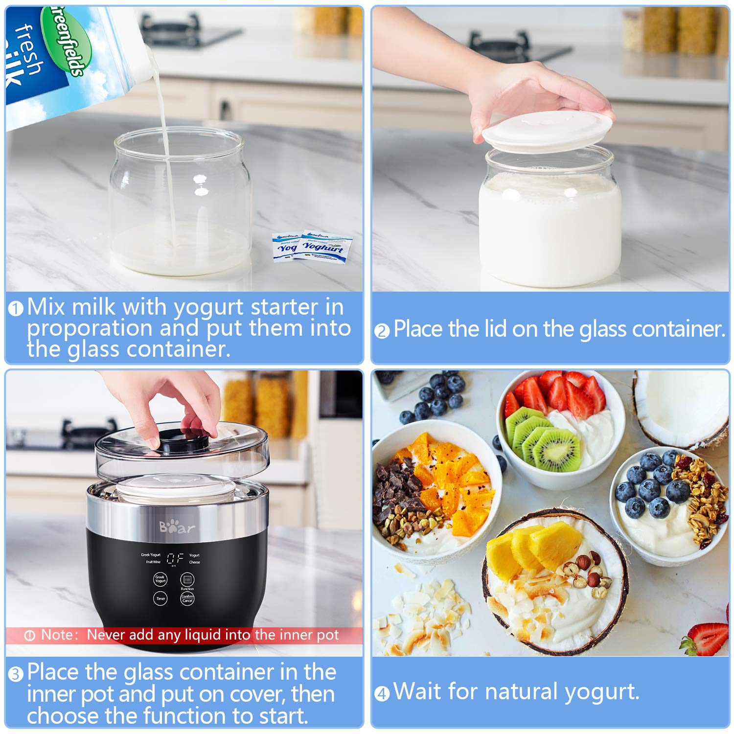 Bear Yogurt Maker funcionamiento automático para yogur sin complicaciones