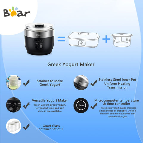Bear Yogurt Maker jarros de cristal de 1 qt para porciones frescas