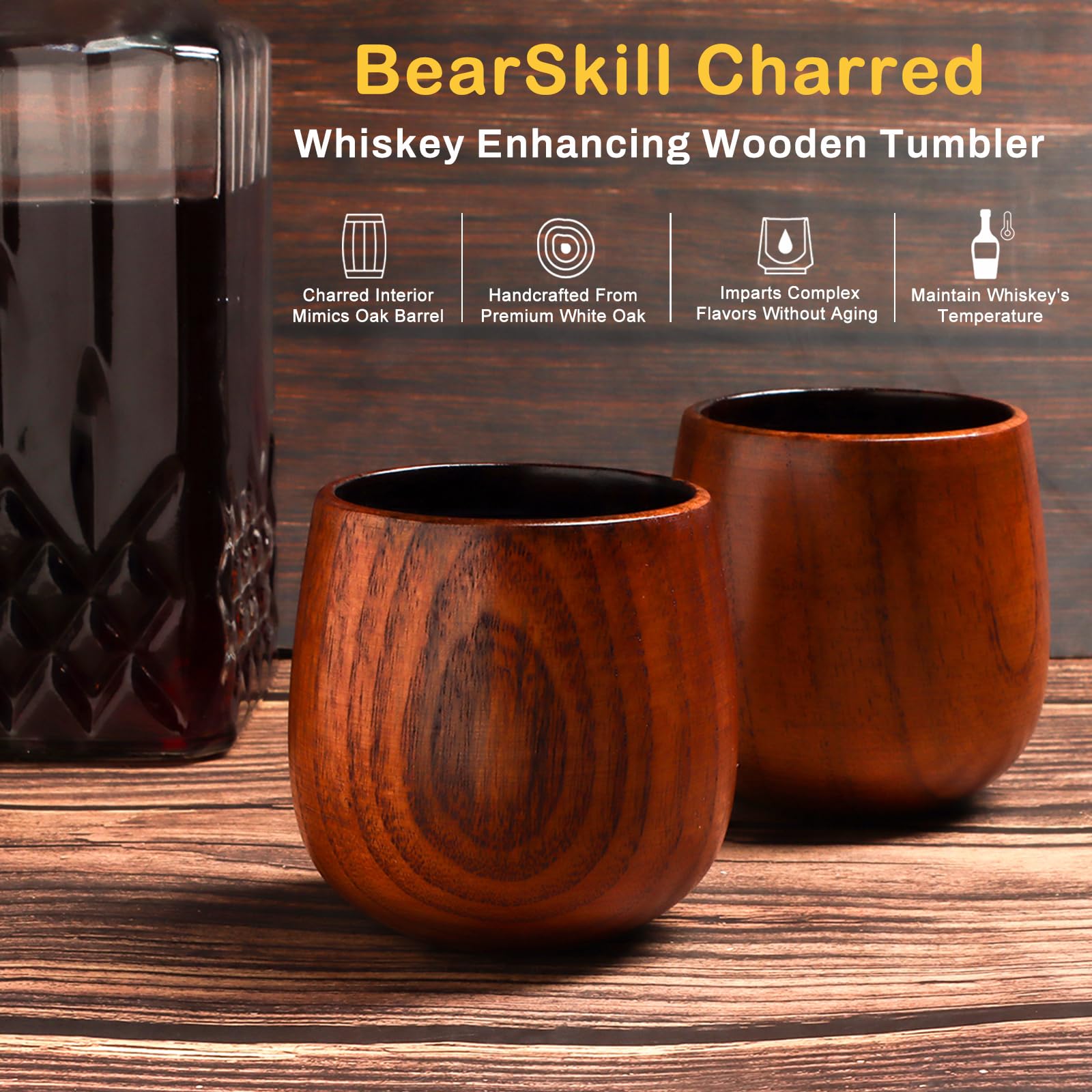 BearSkill copa whisky, madera oscura, diseño duradero, ideal para regalo