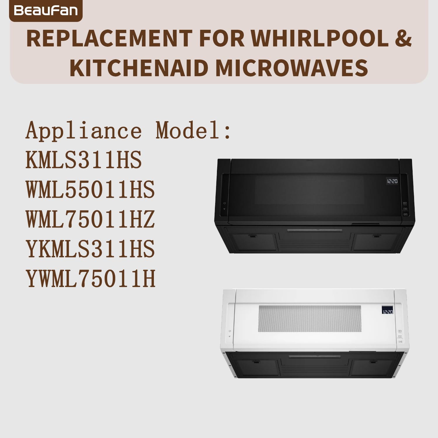 Beaufan filtro carbón activo compatible con Whirlpool y KitchenAid para rendimiento continuo