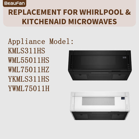 Beaufan filtro carbón activo compatible con Whirlpool y KitchenAid para rendimiento continuo