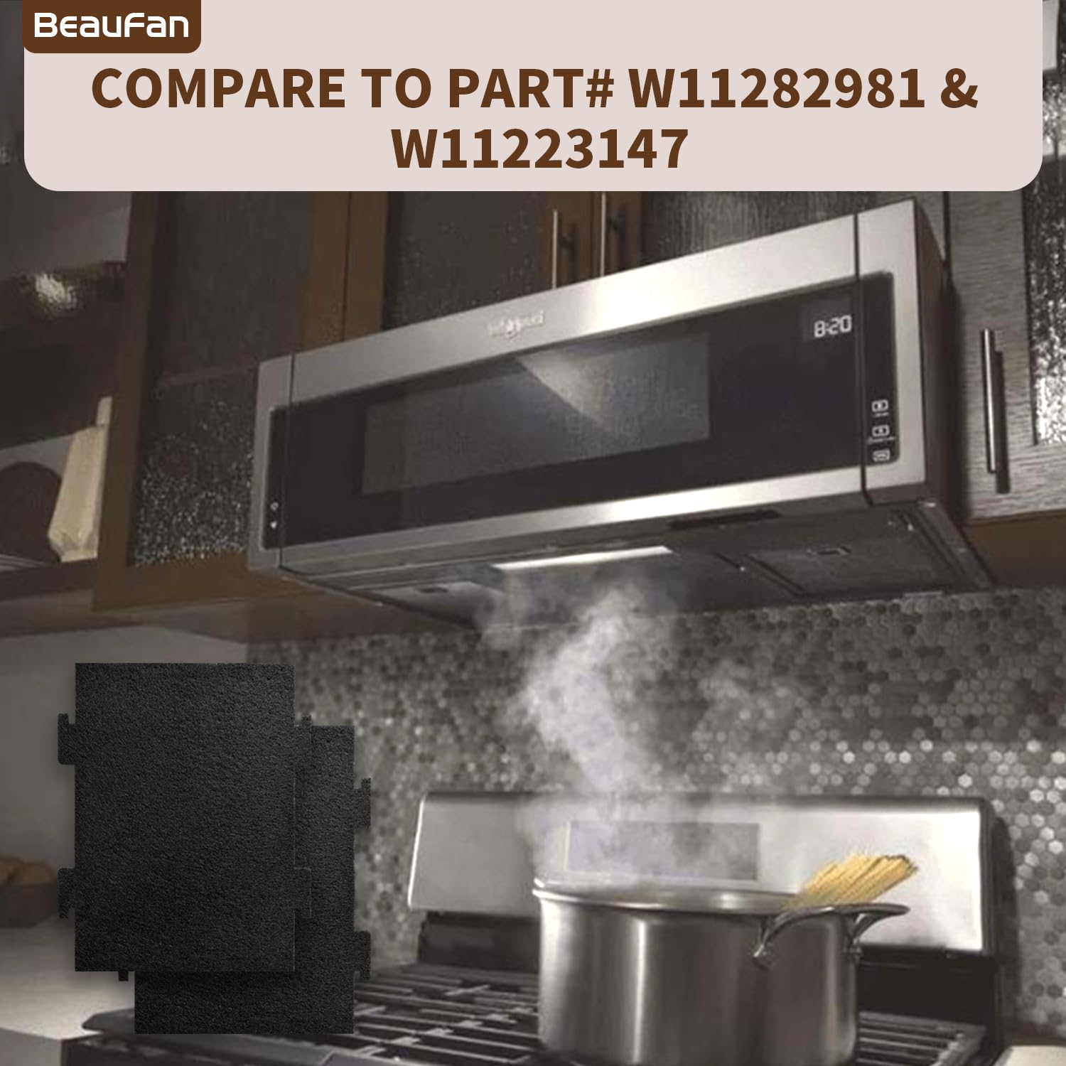 Beaufan reemplazo de filtro para microondas KitchenAid/Whirlpool instalación sin herramientas
