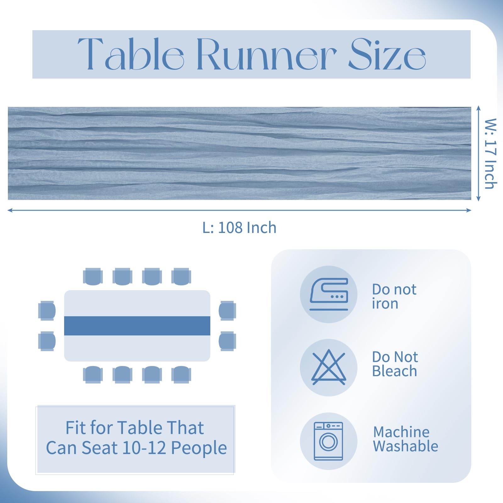 Cinta de mesa Beautane de gasa azul para decoración boho