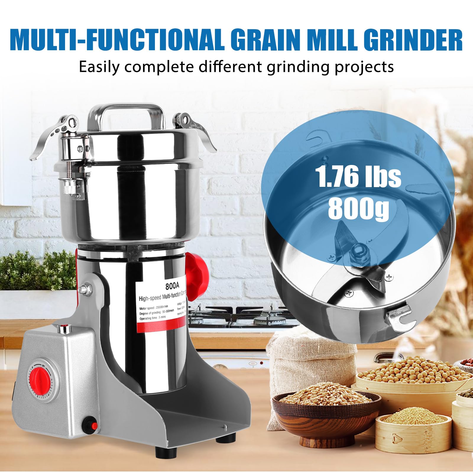 Beautiq molinillo eléctrico de grano 800 g, cámara de grano para moler de forma estable.