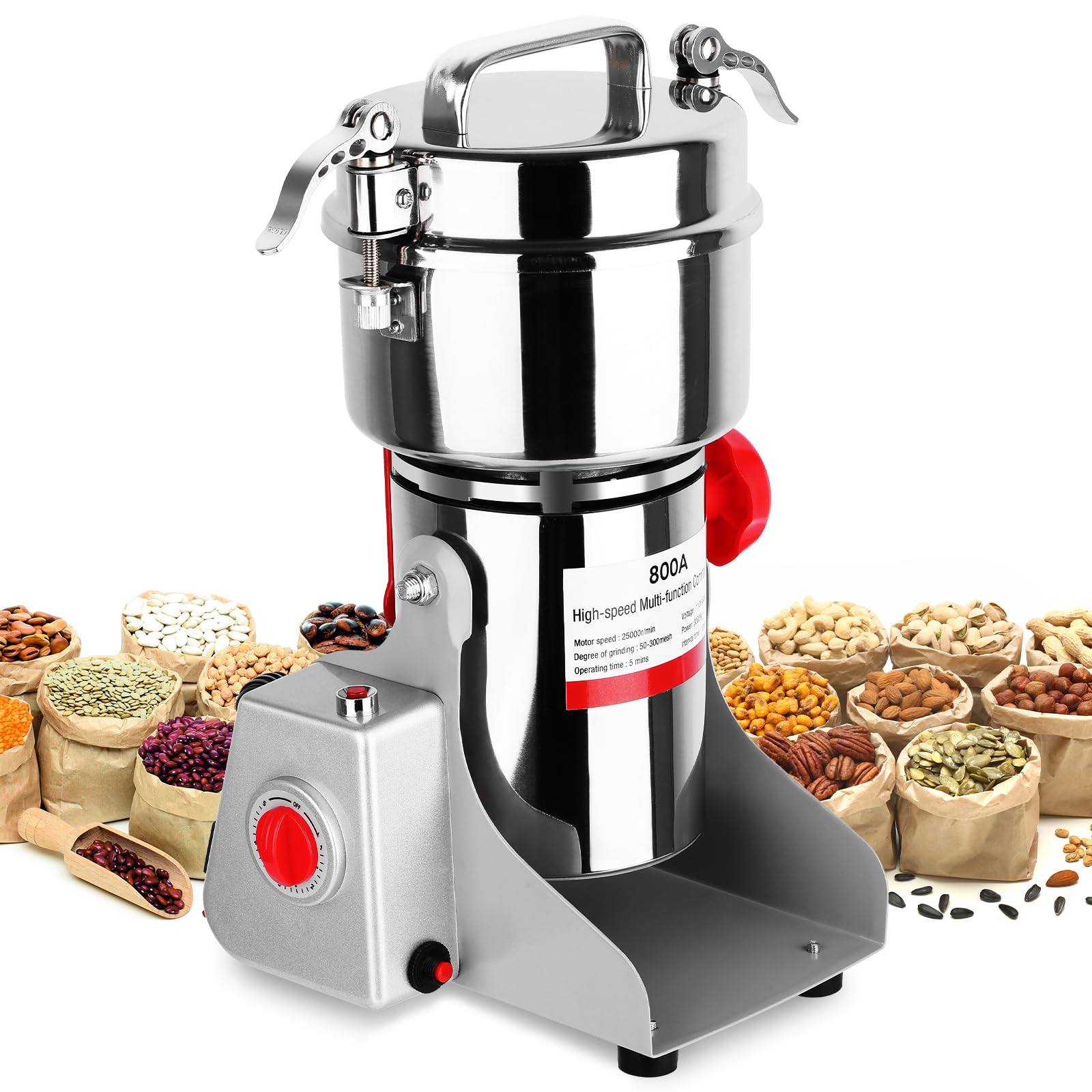 Beautiq molinillo eléctrico de grano 800 g, vista frontal, diseño compacto para cocinas pequeñas.