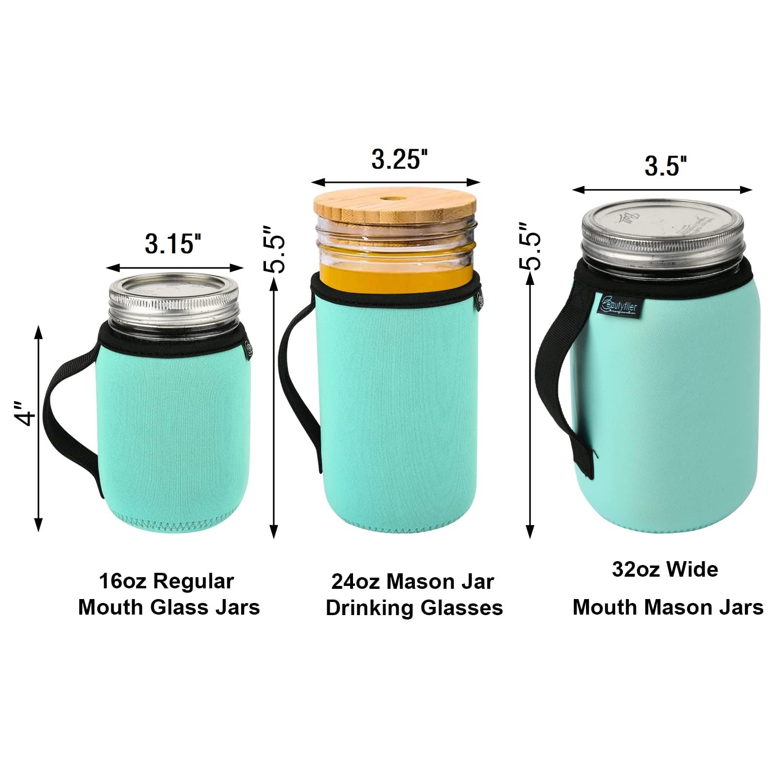Beautyflier funda neopreno colores vivos para tarro Mason 32oz.