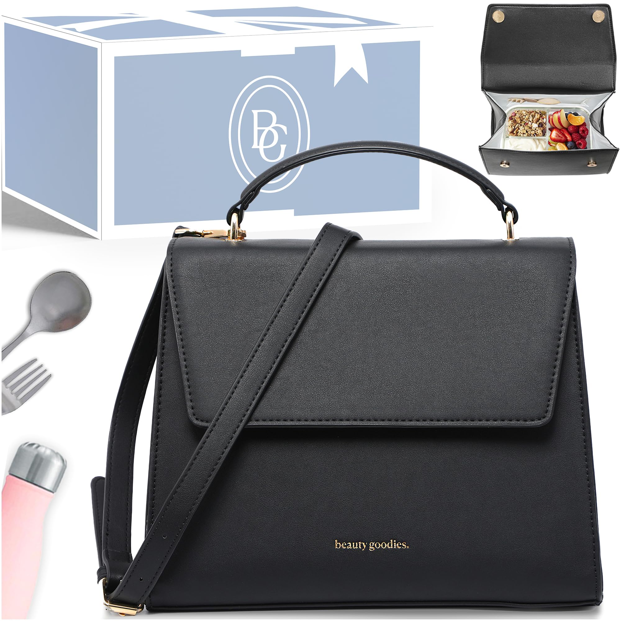 BEAUTYGOODIES Bolsa lunch aislada negra para oficina y días ajetreados