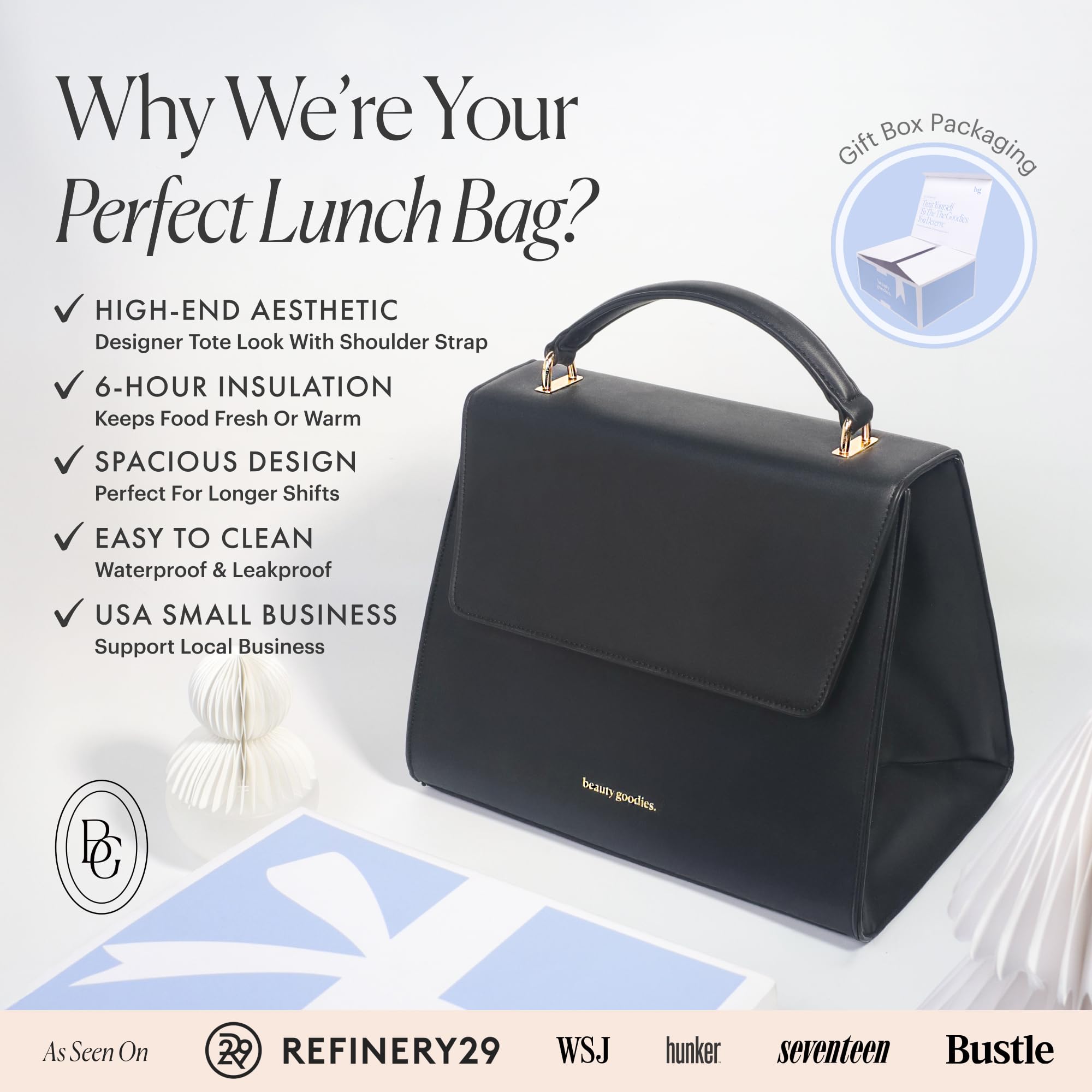 BEAUTYGOODIES Bolsa lunch con correa desmontable y ajuste cómodo