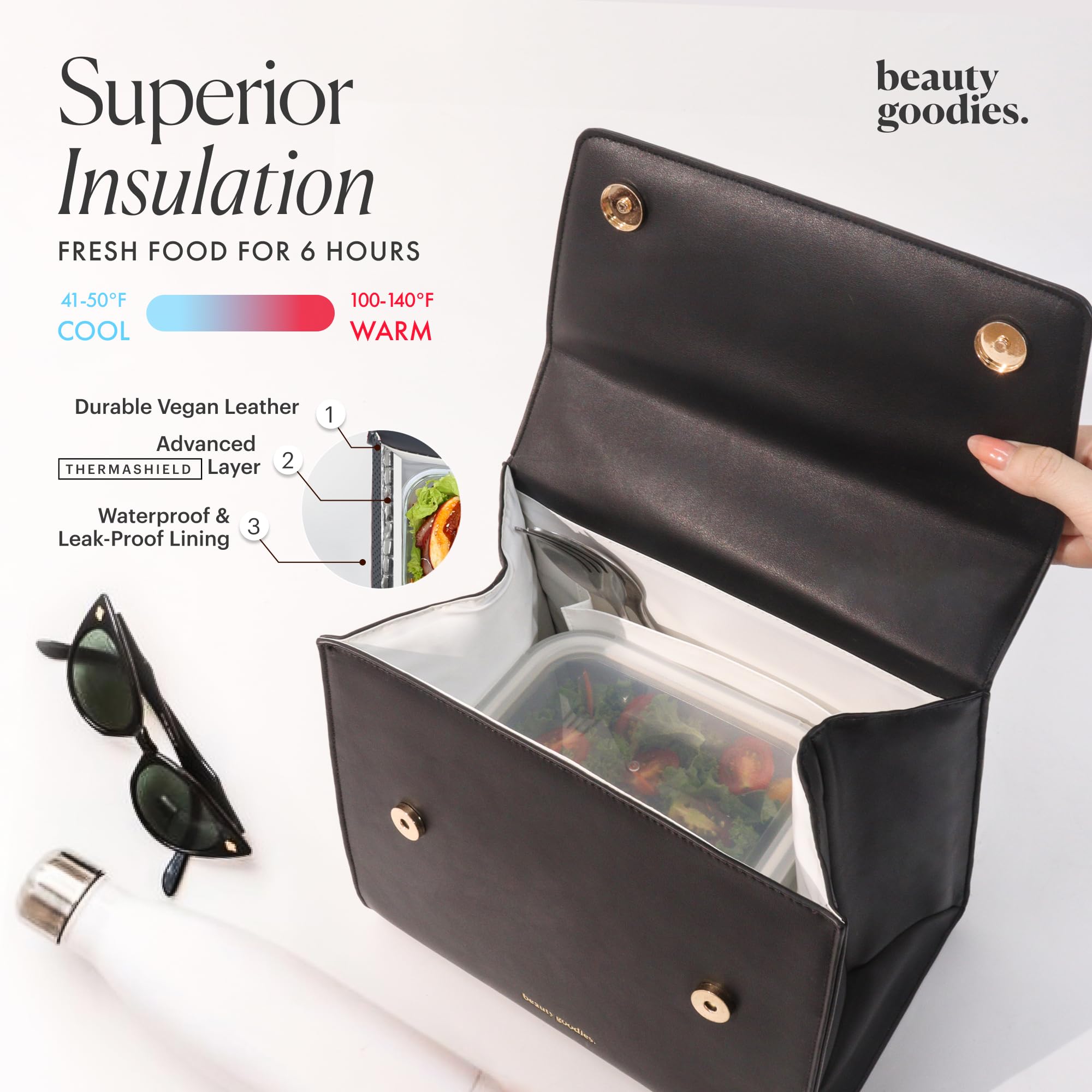 BEAUTYGOODIES Bolsa lunch en cuero vegano premium con cierre magnético