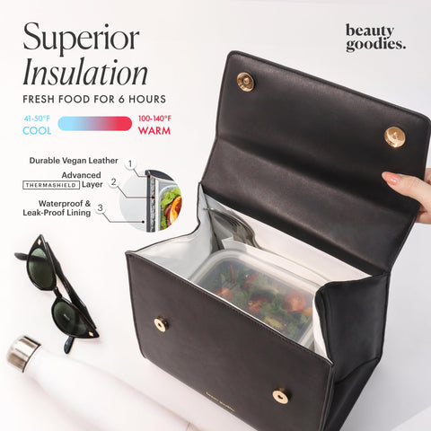 BEAUTYGOODIES Bolsa lunch en cuero vegano premium con cierre magnético