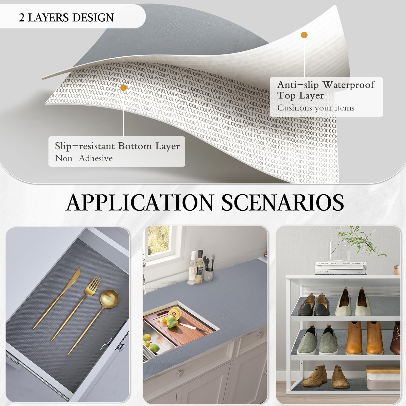 Forro Beautysaid para armario de cocina gris, resistente al agua.