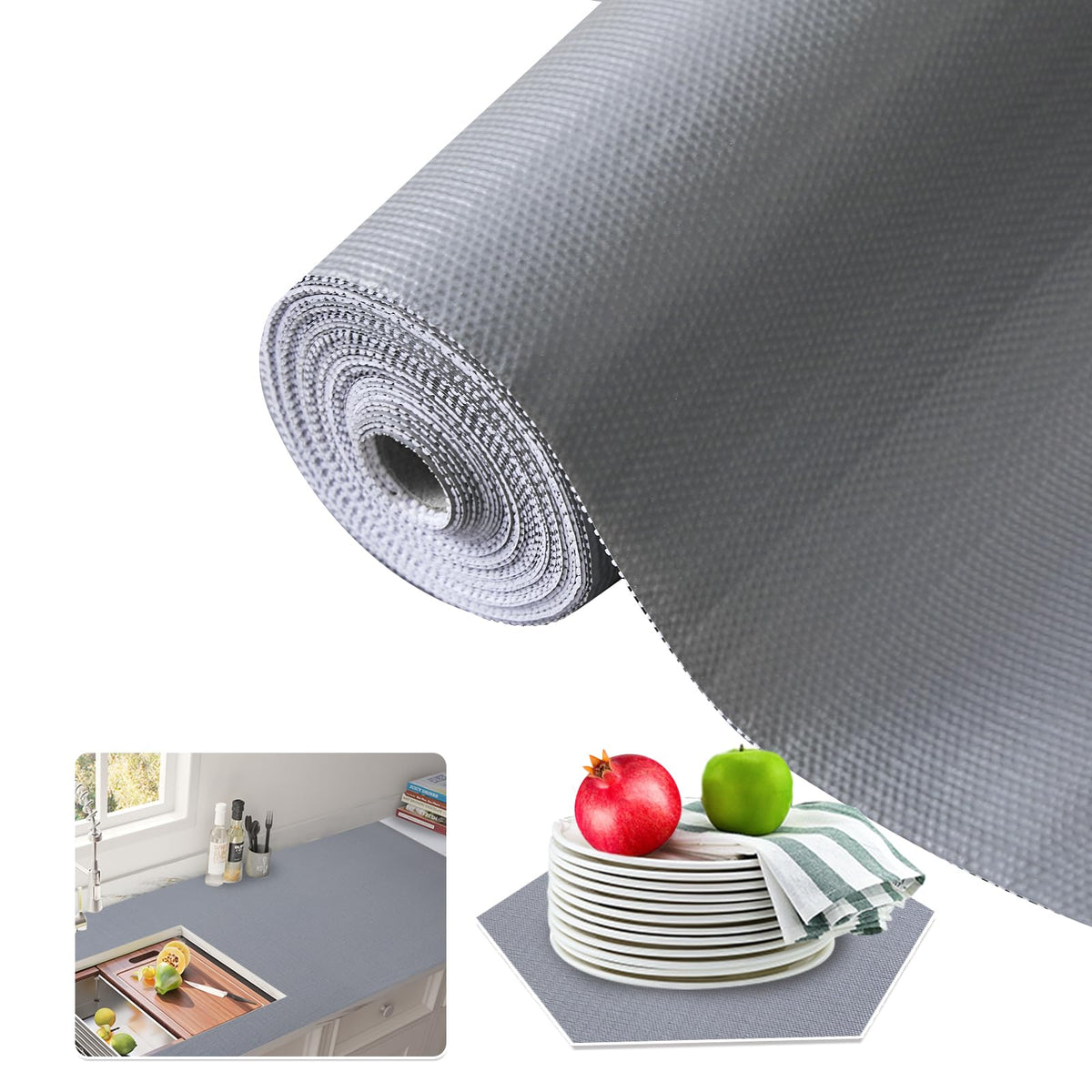 Forro Beautysaid para estante de cocina gris, evita deslizamientos y facilita organización.