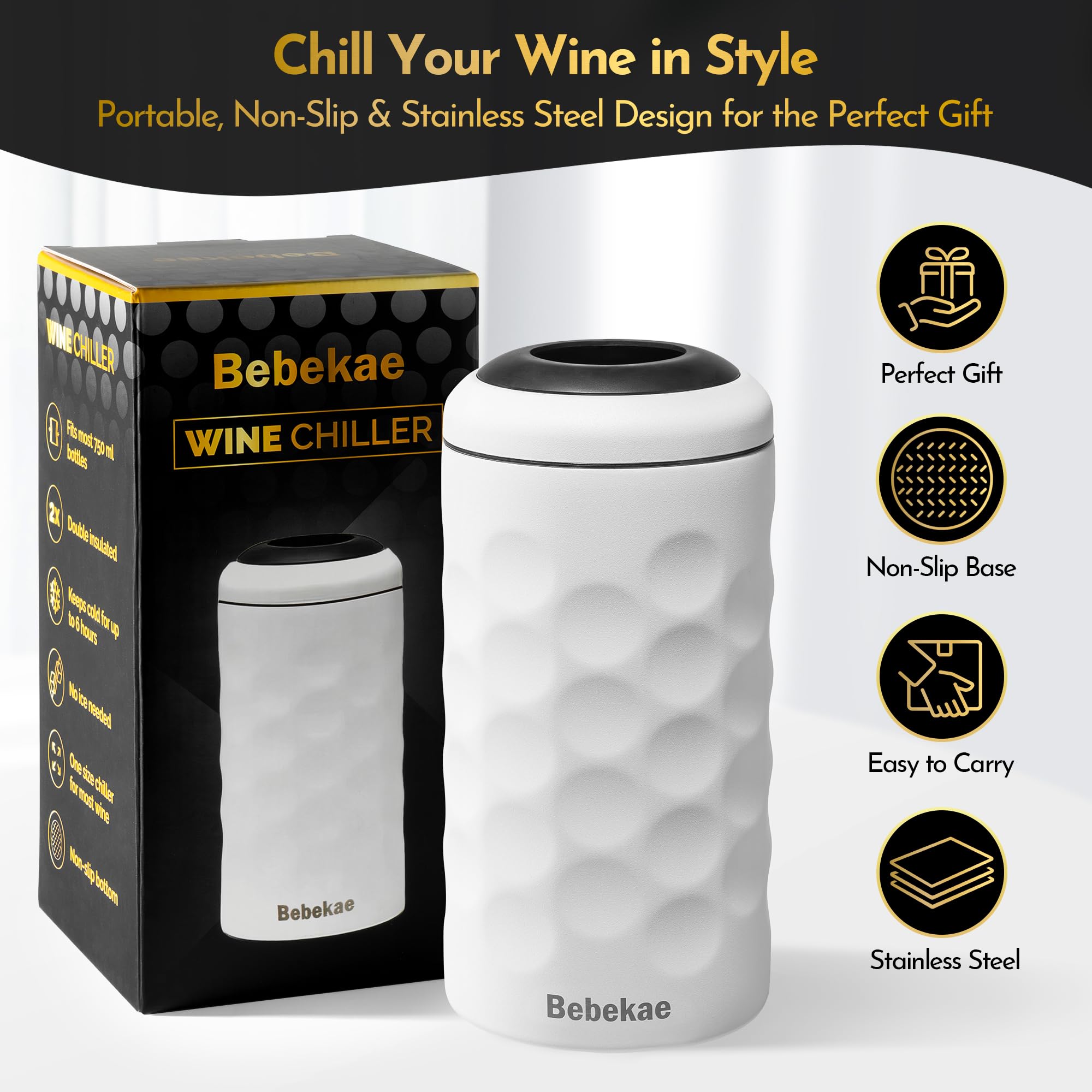 Ajuste para botellas 750 ml ofrece sujeción estable y enfriamiento uniforme.