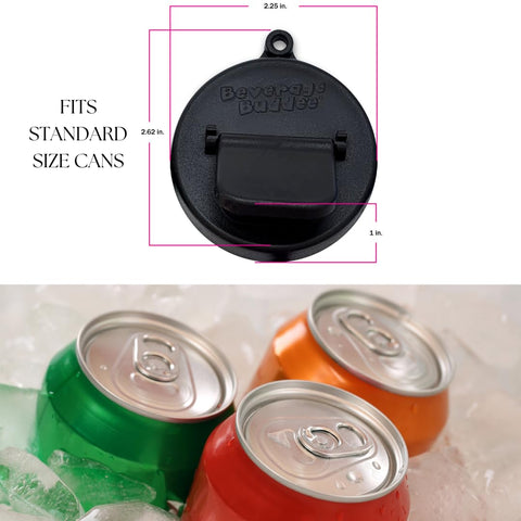 Beverage Buddee ajuste-tapa-superior muestra ajuste seguro en lata.
