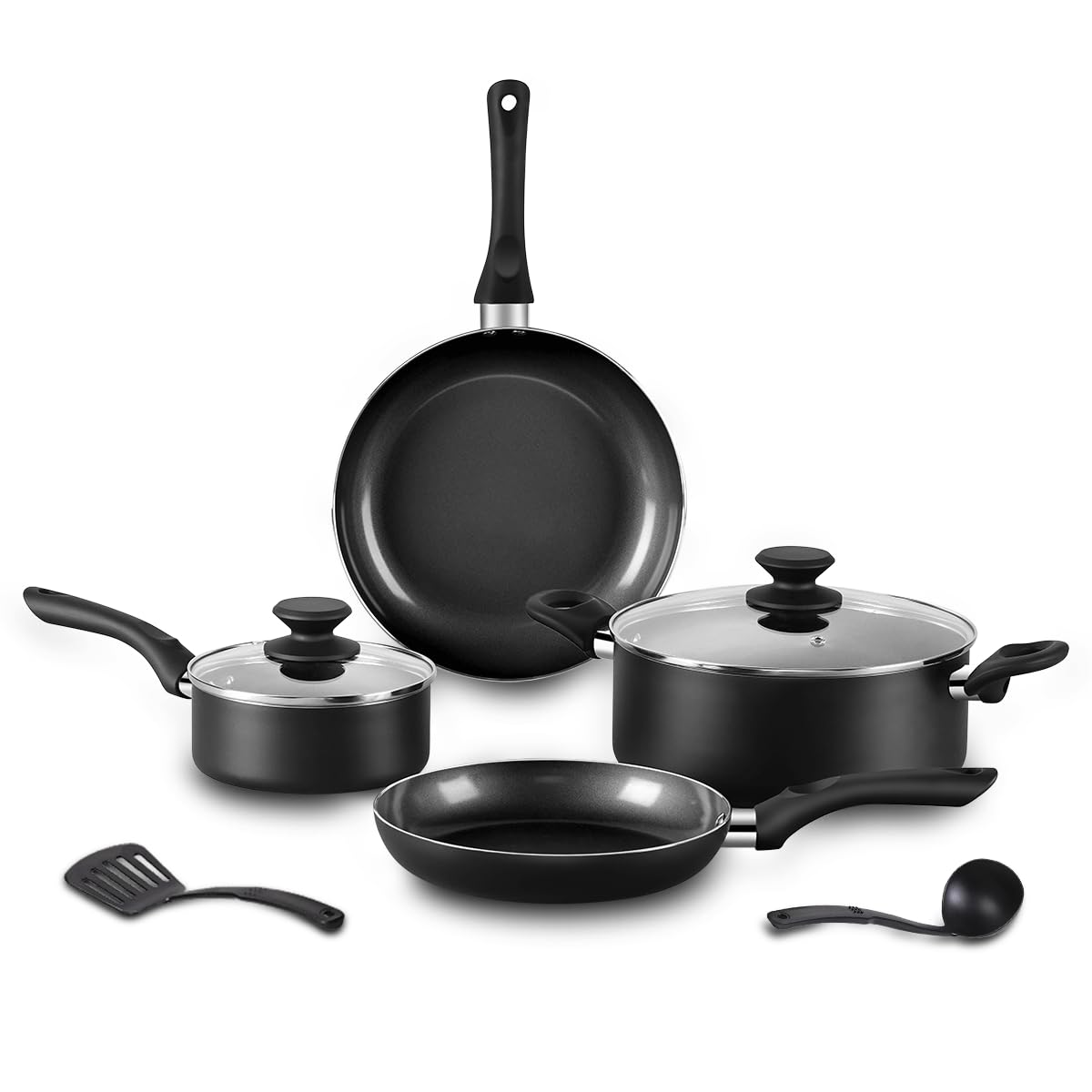BECIGAR 8 piezas cerámicas ollas y sartenes: superficie antiadherente para cocinar con menos grasa.