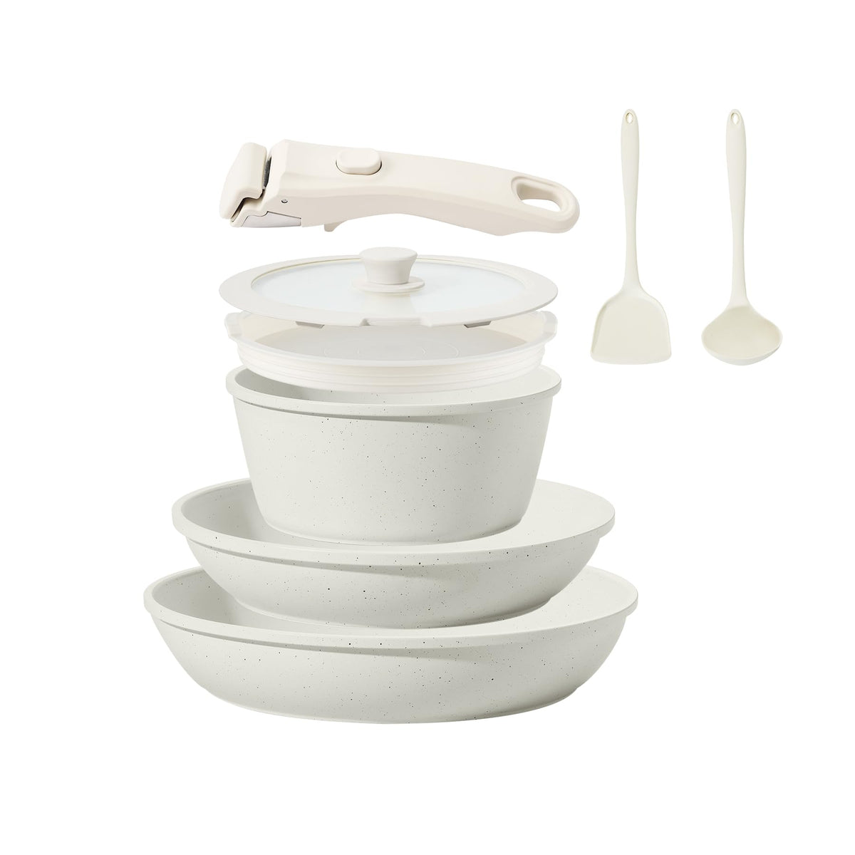 BECIGAR set cerámico de 8 piezas con mango desmontable para cocinar con poco aceite