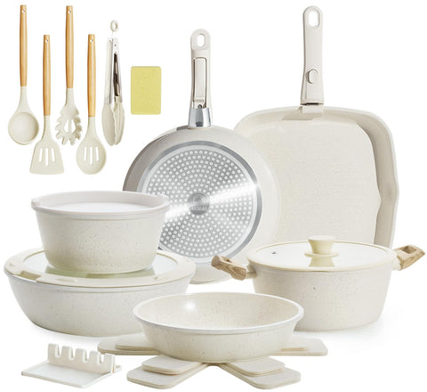 BECIGAR set 23 piezas: ollas y sartenes cerámicas para cocina diaria sin pegar