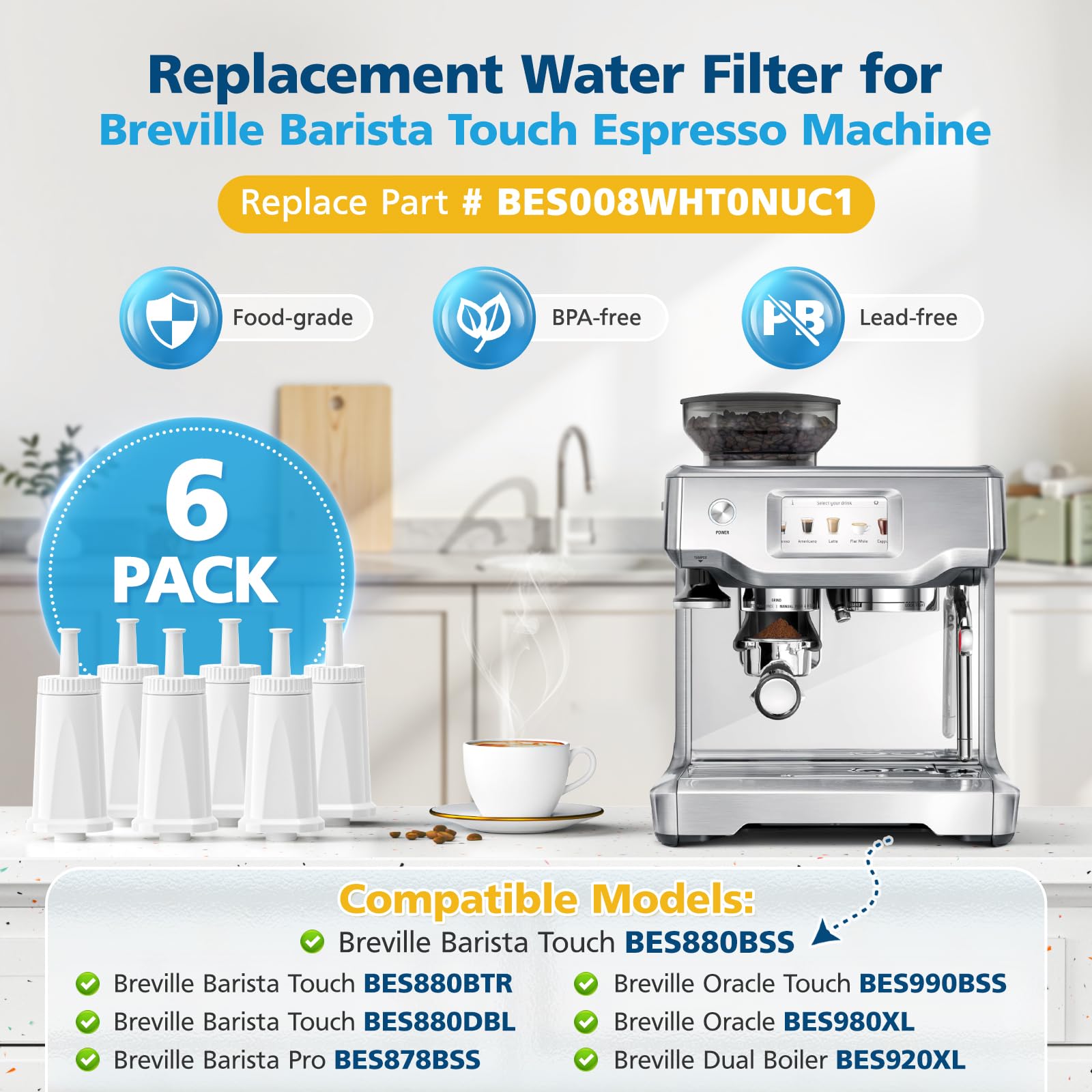 Beckacher filtro de agua para Breville Oracle Touch, compatibilidad asegurada para máquina.