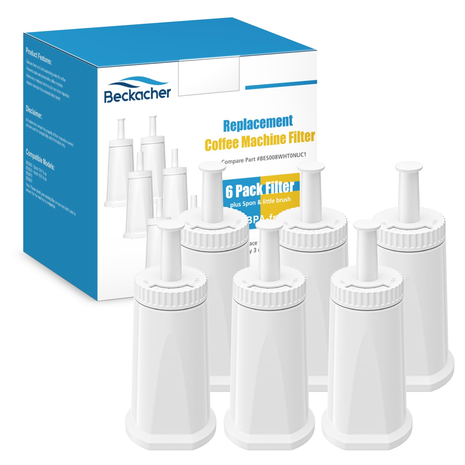 Beckacher paquete de seis filtros de agua para Breville, ajuste perfecto para espresso.