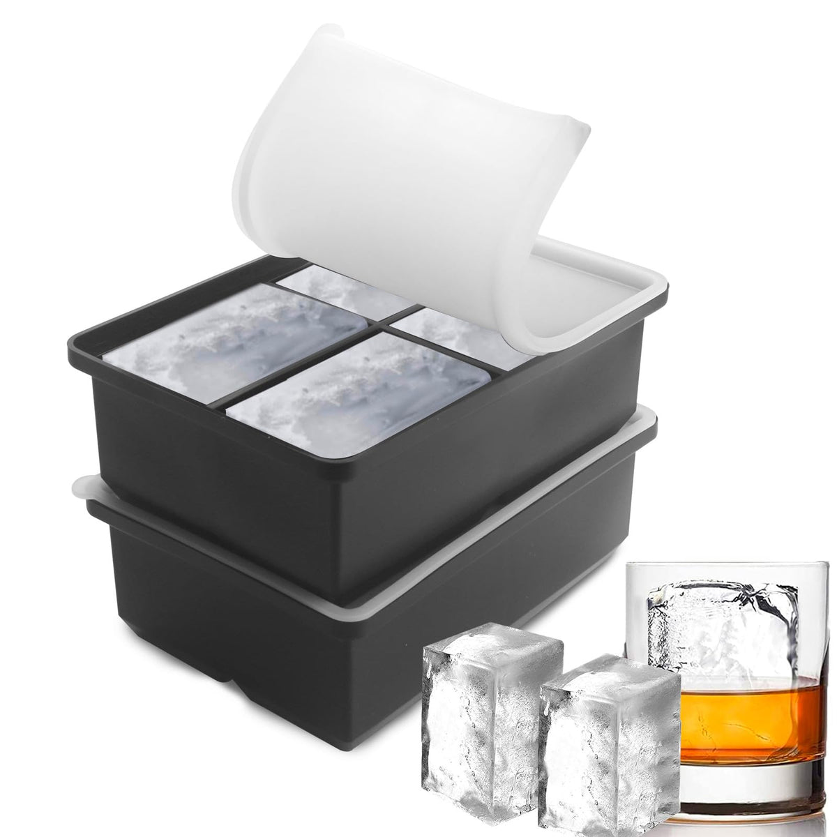 BECOKIT bandeja de hielo grande 3x2 pulgadas para whisky, enfriamiento duradero.