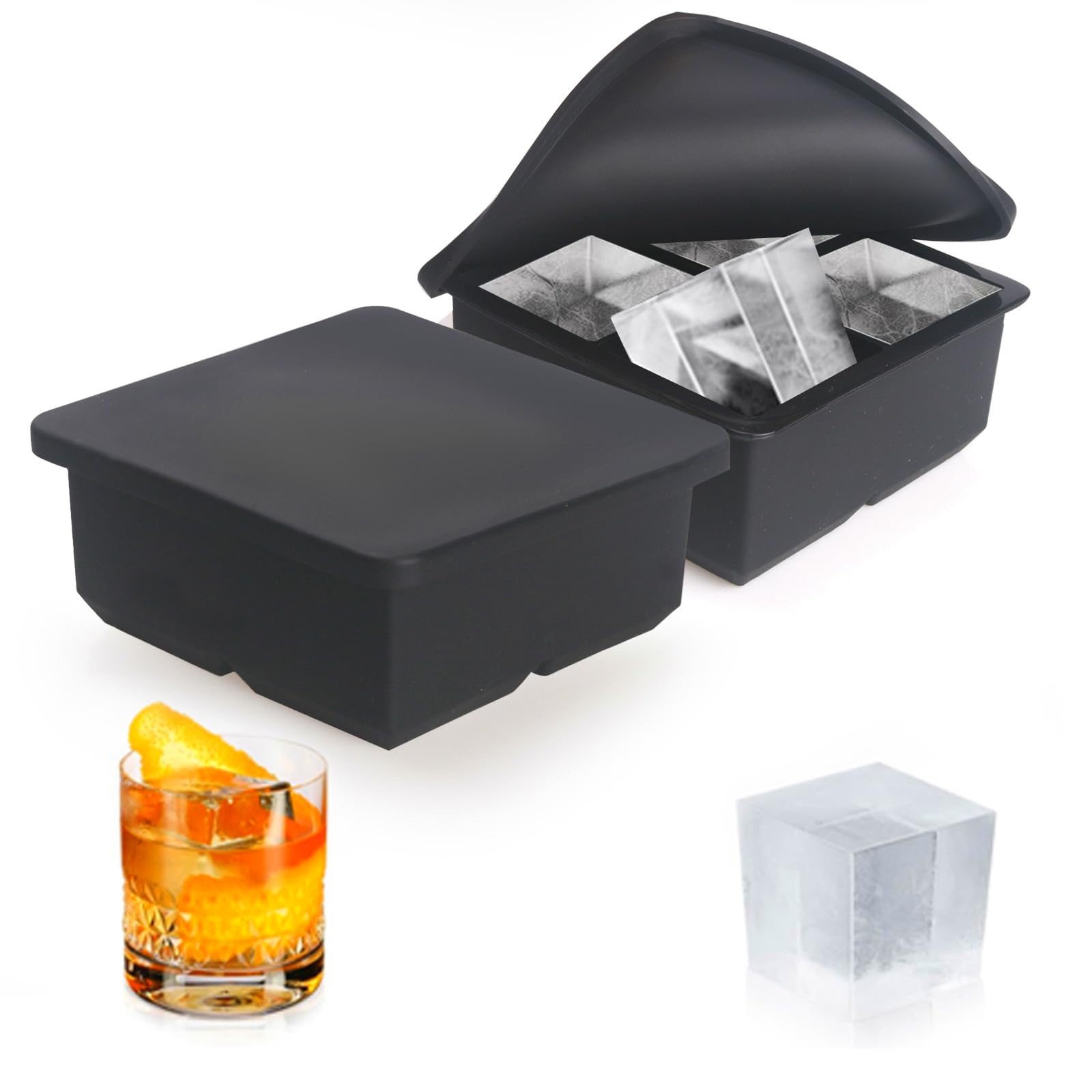 Becokit cubos de hielo grandes de 2,5 pulgadas con tapa para enfriar sin diluir