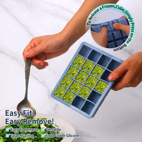 BECOKIT moldes silicona para purés vegetales; porciones listas para usar.