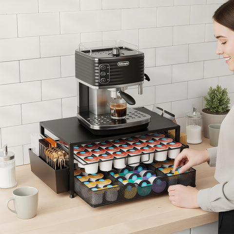 Becomrock Capacidad 63 K-Cups, acceso rápido a tu café favorito.