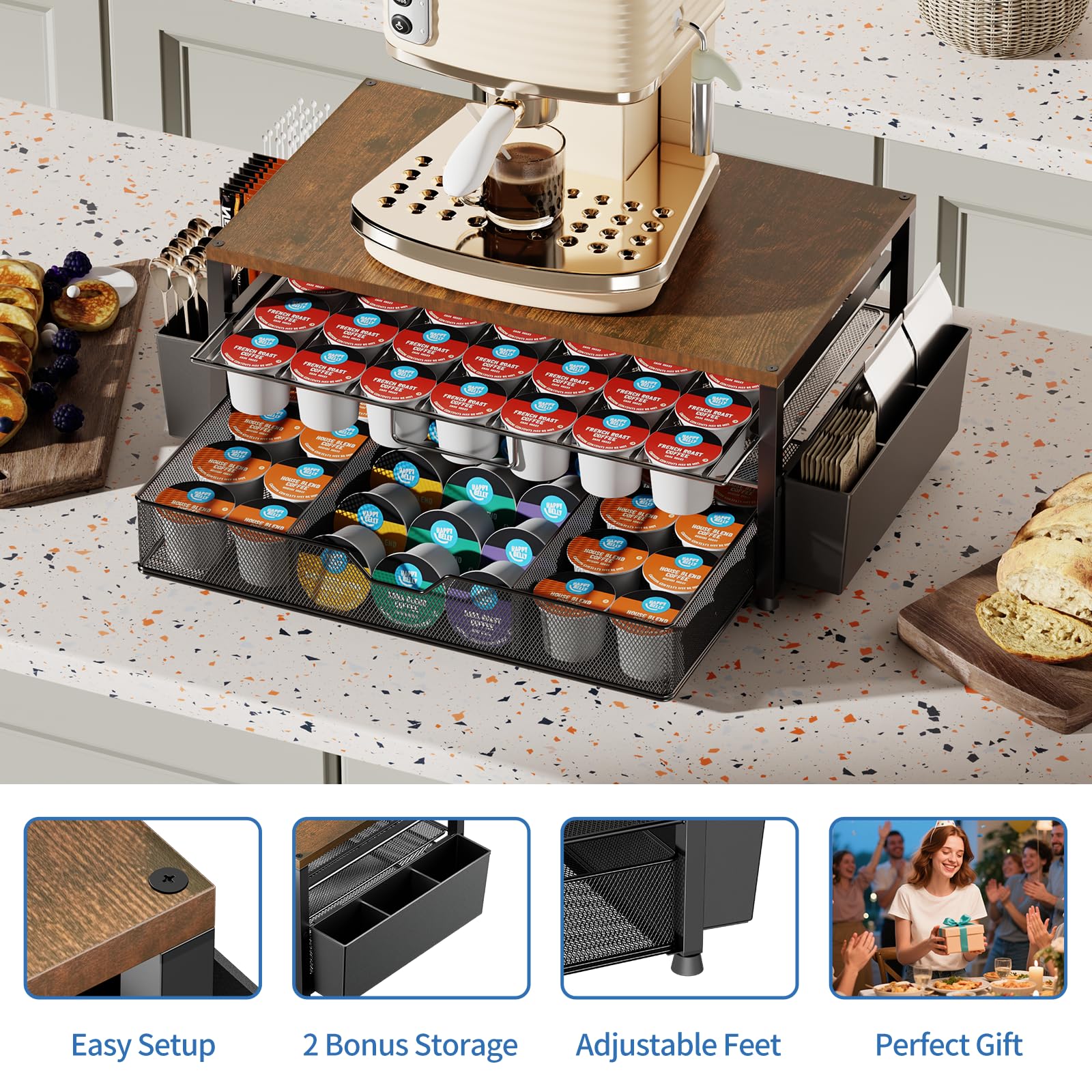 Becomrock Organizador K-Cup, canastas para accesorios, orden rápido.