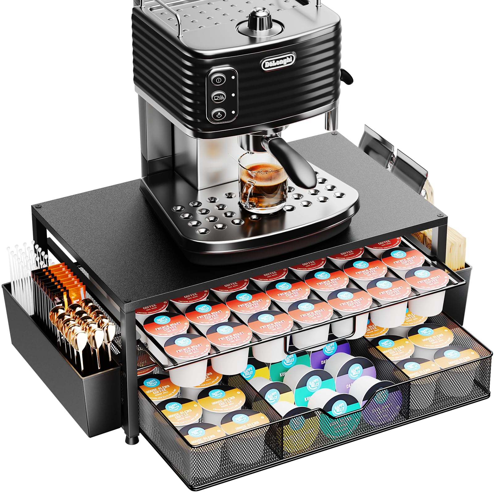 Becomrock Organizador K-Cup dos niveles, cápsulas ordenadas para inicio rápido del café.