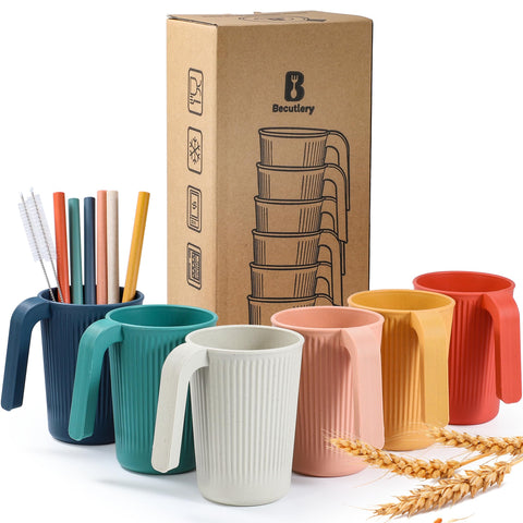 becutlery tazas paja trigo 12oz 6unidades: coloridas y resistentes para uso diario