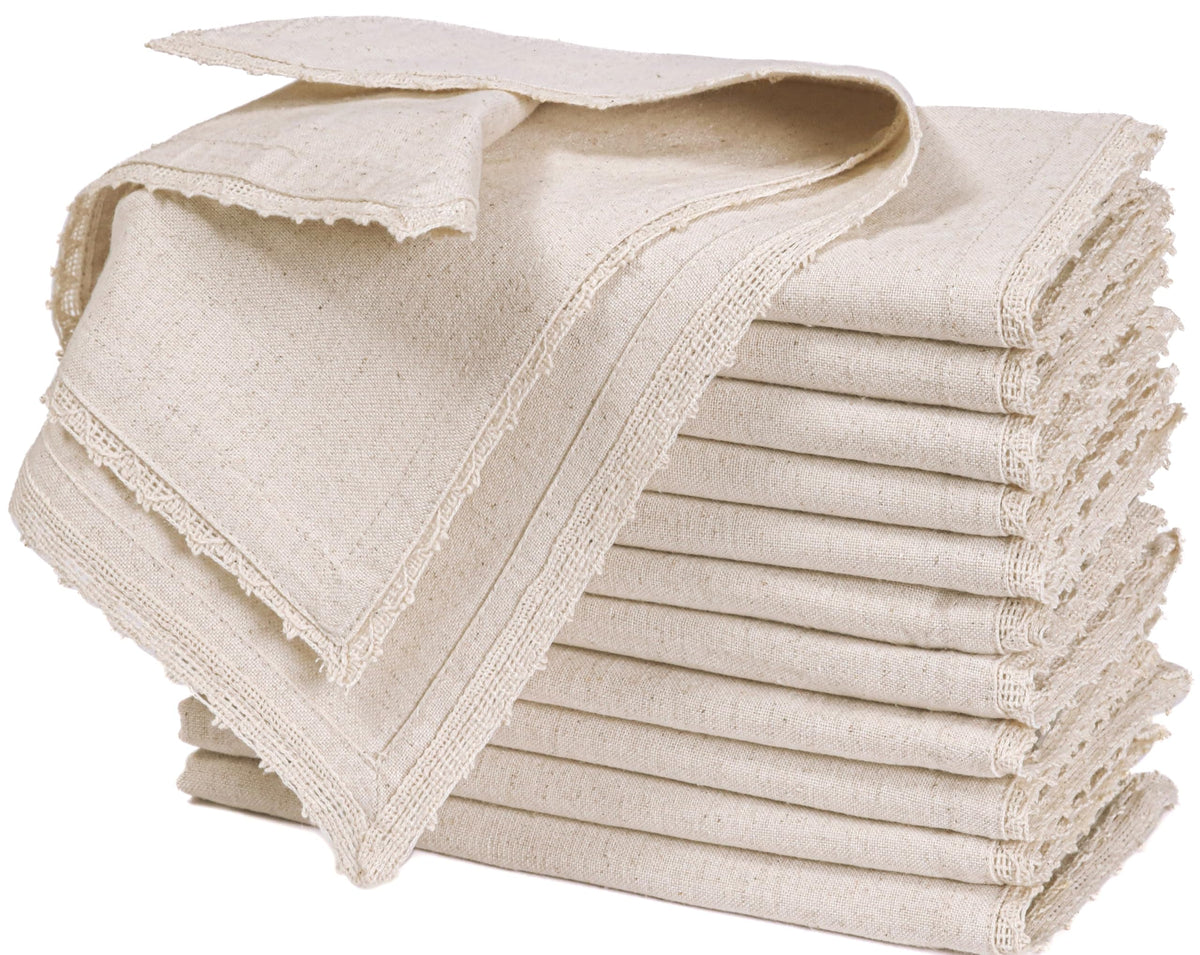 Servilletas Bedding Craft de lino y algodón natural con encaje para mesa elegante.