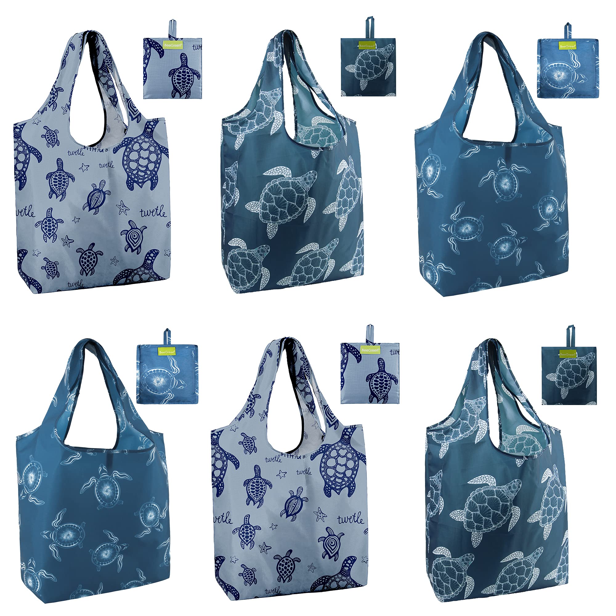 BeeGreen bolsas reutilizables con tortugas marinas para compras grandes