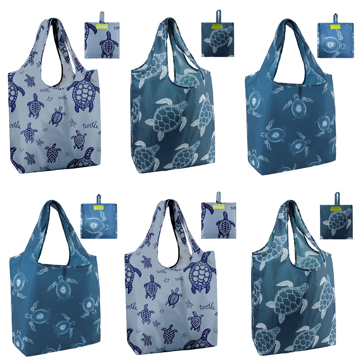 BeeGreen bolsas reutilizables con tortugas marinas para compras grandes